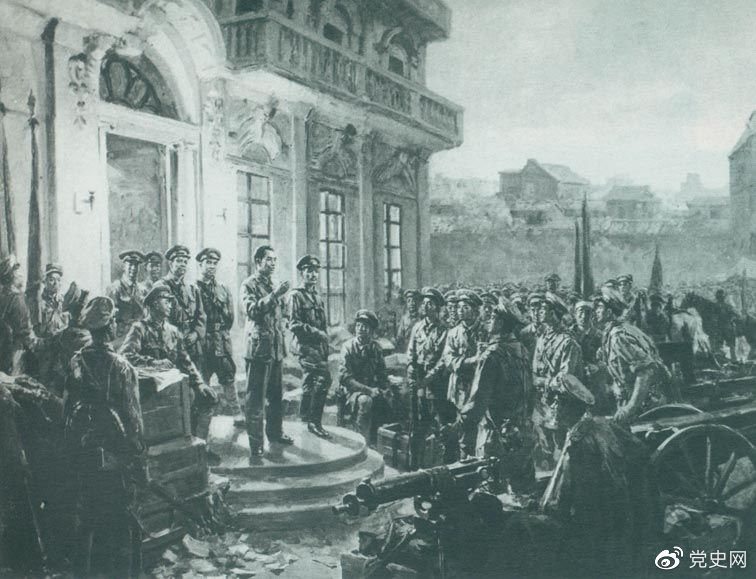 1927年8月1日，南昌起義爆發(fā),標(biāo)志著中國共產(chǎn)黨獨(dú)立領(lǐng)導(dǎo)革命戰(zhàn)爭、創(chuàng)建人民軍隊(duì)和武裝奪取政權(quán)的開端，開啟了中國革命新紀(jì)元。這是《八一起義》油畫。